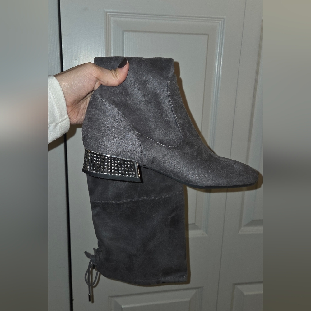 Gray Suede Over-the-Knee Boots - Picture 2 of 6